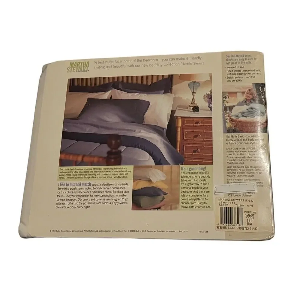 Martha Stewart VTG Twin‎ Flat Sheet White 200 Thread No Iron Cotton Poly NEW